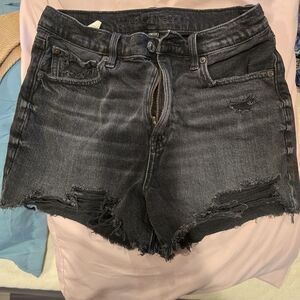 American Eagle Outfitters Black Jean Shorts Distressed Frayed Hem